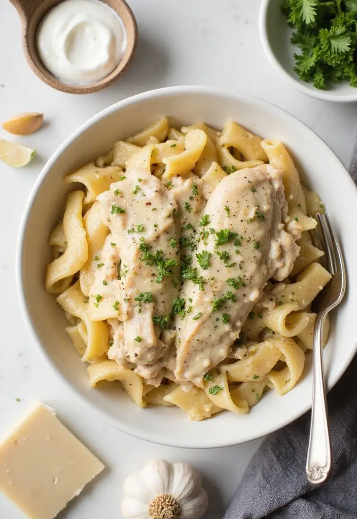 25 Healthy Crockpot Meals for Meal Prep and Freezer Storage - 1. Creamy Rotisserie Chicken Alfredo