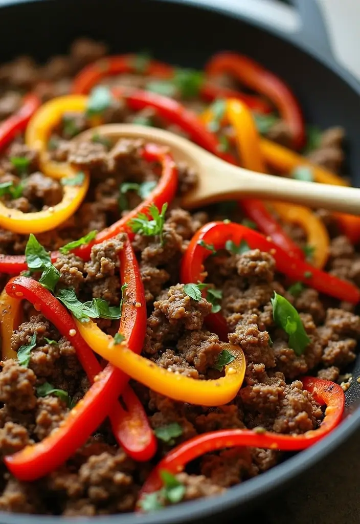 25 Healthy Ground Beef Meals for Easy Weeknight Dinners - 24. Ground Beef & Peppers Stir-Fry