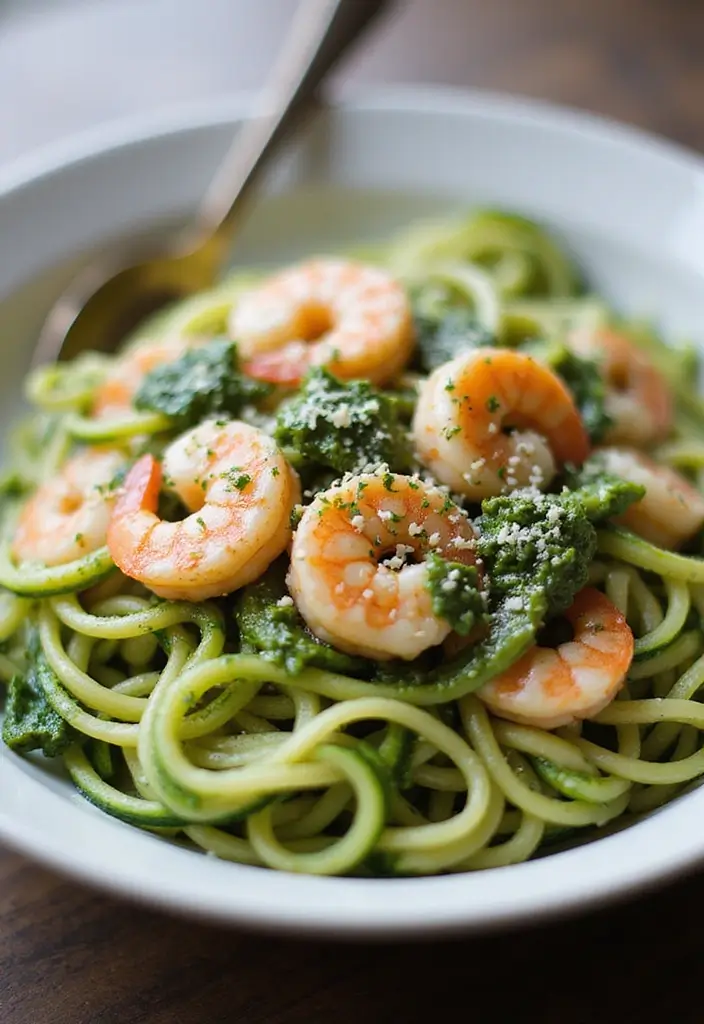 25 Healthy Meals for Lunch That Keep You Full All Day - 7. Zucchini Noodles with Shrimp and Pesto