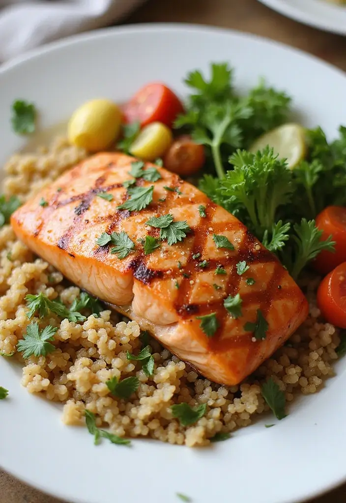 25 Healthy Meals for Lunch That Keep You Full All Day - 9. Herbed Quinoa with Grilled Salmon