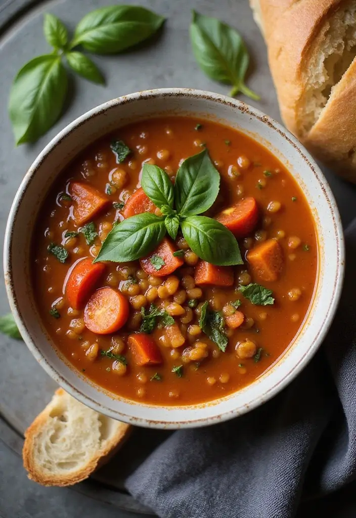 25 Healthy Meals for One (Perfect for Solo Nights In) - 2. Tomato Basil Lentil Soup: Comfort in a Bowl