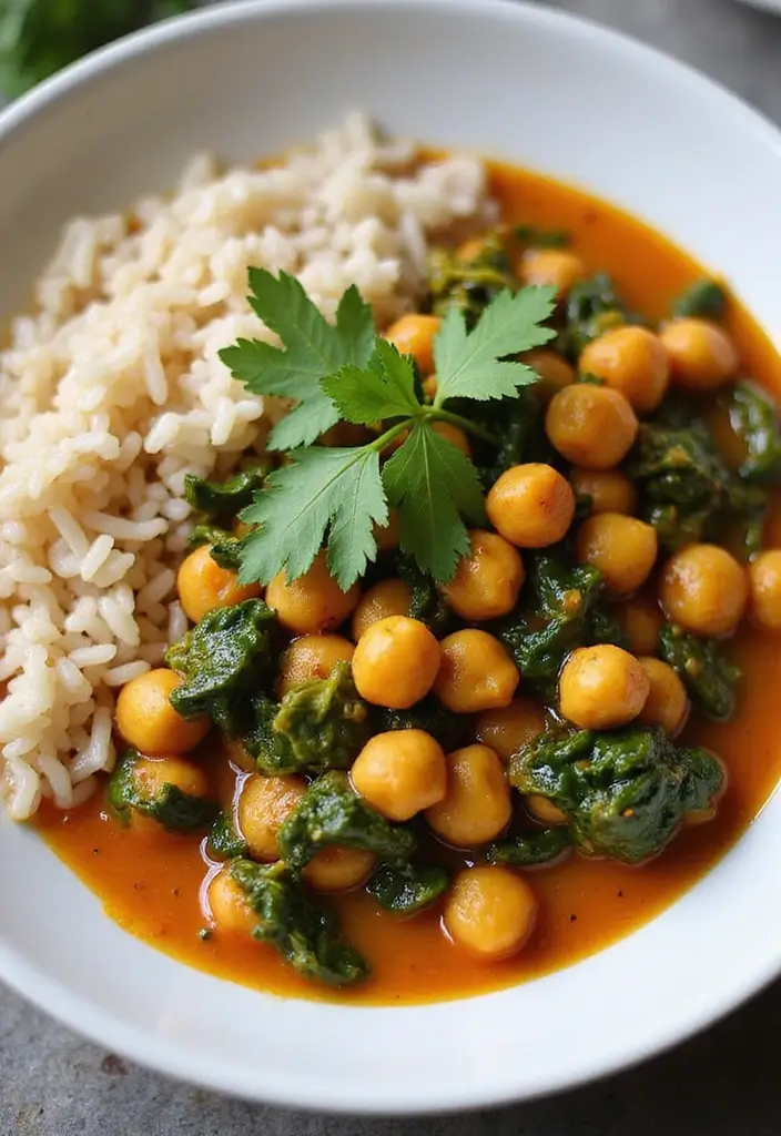 25 Healthy Meals for One (Perfect for Solo Nights In) - 3. Spinach & Chickpea Curry: Creamy Delight