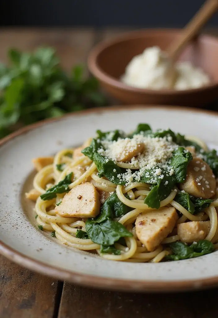 25 Healthy Prep Meals That Save You Time Every Week - 18. Chicken and Spinach Pasta