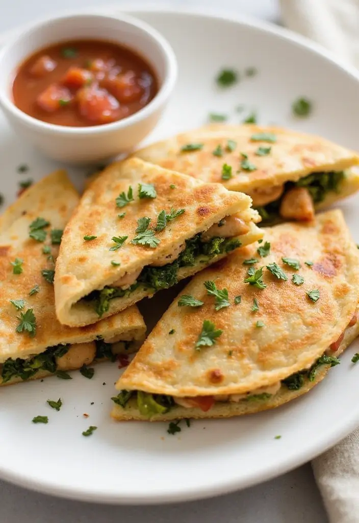 25 Healthy Rotisserie Chicken Meals You Can Whip Up Fast - 21. Chicken and Spinach Quesadillas