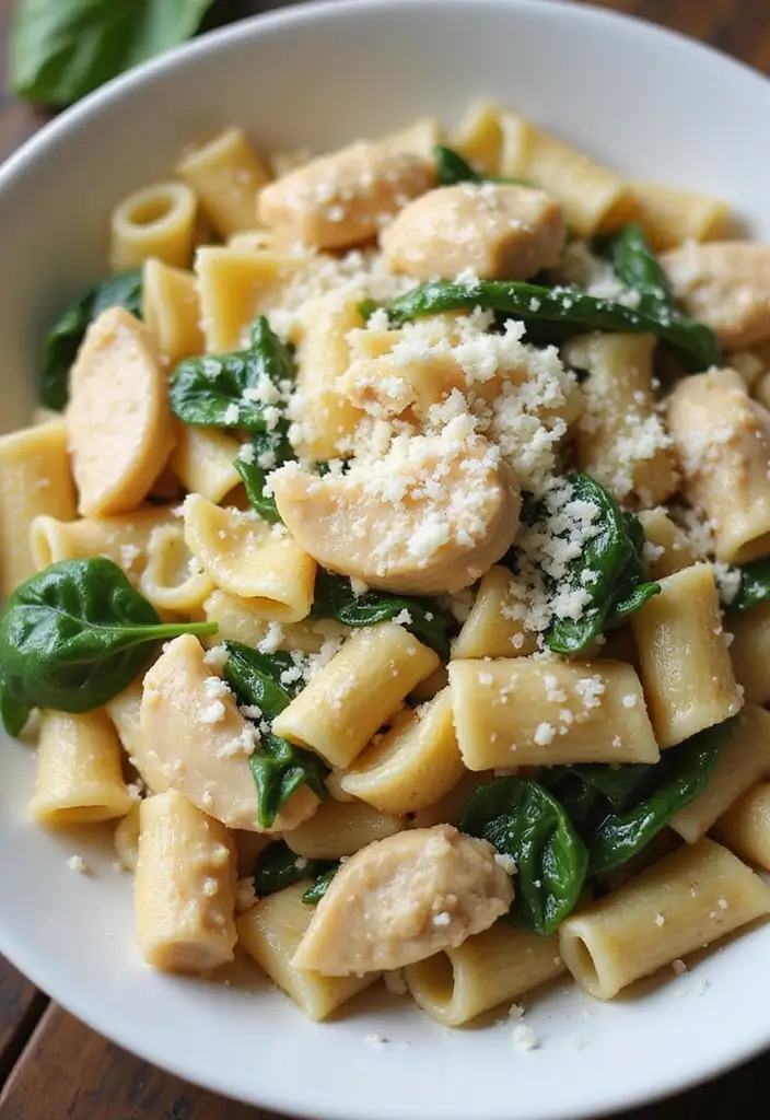 25 Healthy Rotisserie Chicken Meals You Can Whip Up Fast - 3. Creamy Chicken and Spinach Pasta