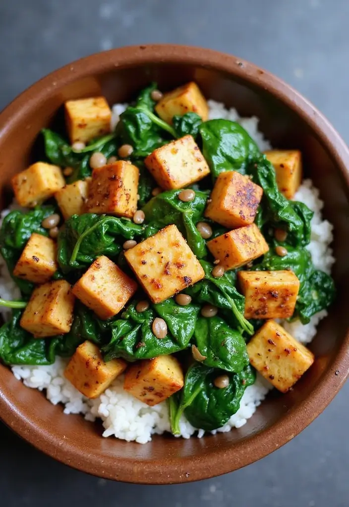 25 High Protein Healthy Meals for Energy & Muscle Gain - 13. Tofu & Spinach Stir-Fry