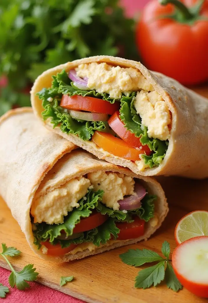 25 High Protein Healthy Meals for Energy & Muscle Gain - 17. Veggie & Hummus Wrap