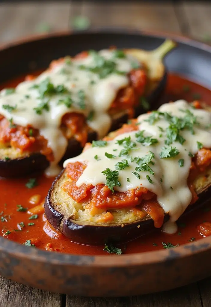 26 Healthy Winter Meals to Warm You Up from the Inside Out - 13. Chicken Parmesan Stuffed Eggplant