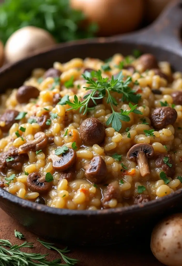 27 Healthy Beef Meals Packed with Protein and Flavor - 25. Beef and Mushroom Risotto Casserole
