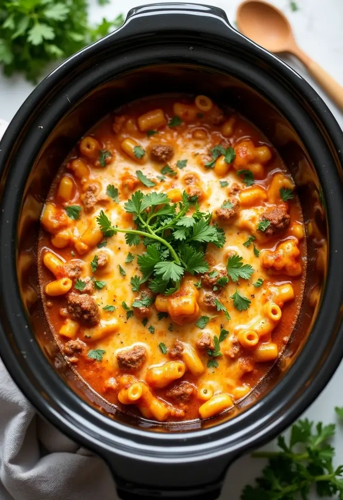 27 Healthy Crock Pot Meals You Can Set and Forget - 16. Beef Pasta Bake