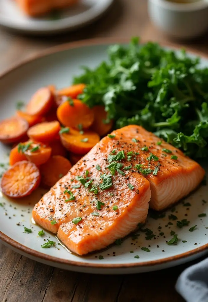 27 Healthy Dinner Recipes That Make Eating Well Simple - 12. One-Pot Salmon with Sweet Potatoes and Kale