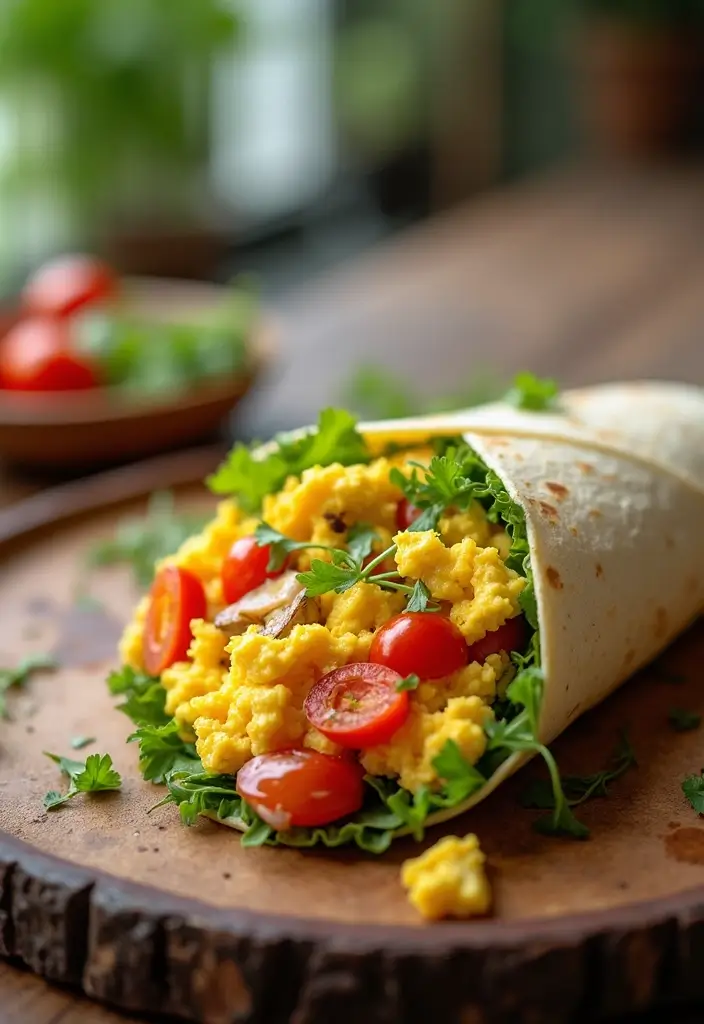 28 Healthy Breakfast Meals to Start Your Morning Right - 14. Egg and Veggie Breakfast Wrap