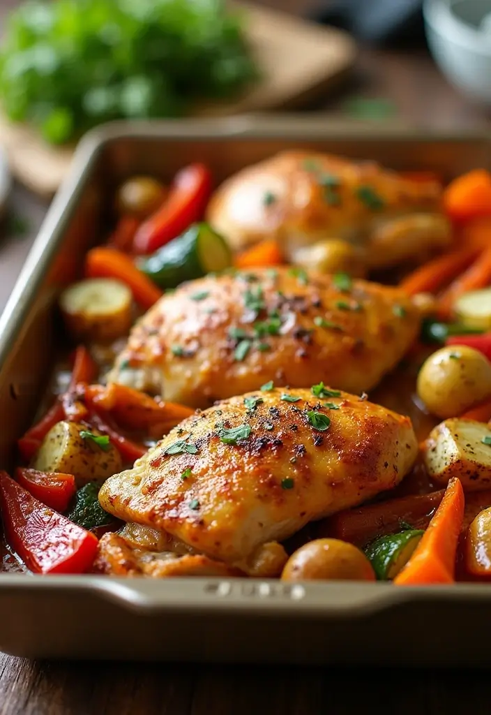 28 Healthy Family-Friendly Meals Kids Will Love Too - 1. One-Pan Chicken and Veggie Bake