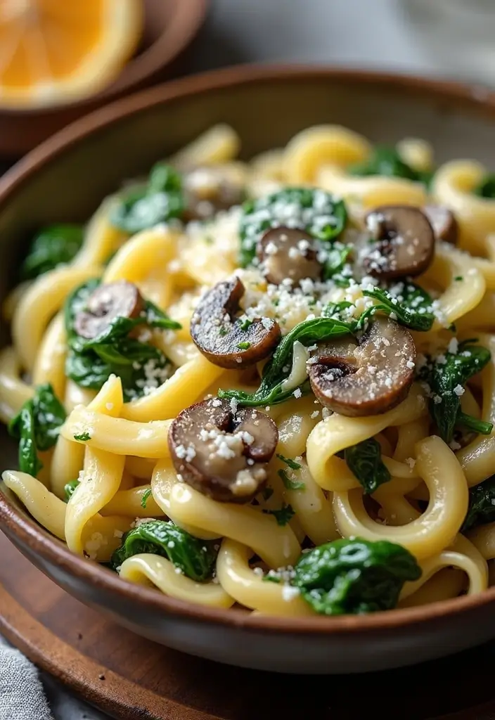 28 Healthy Family-Friendly Meals Kids Will Love Too - 4. Creamy Spinach and Mushroom Pasta