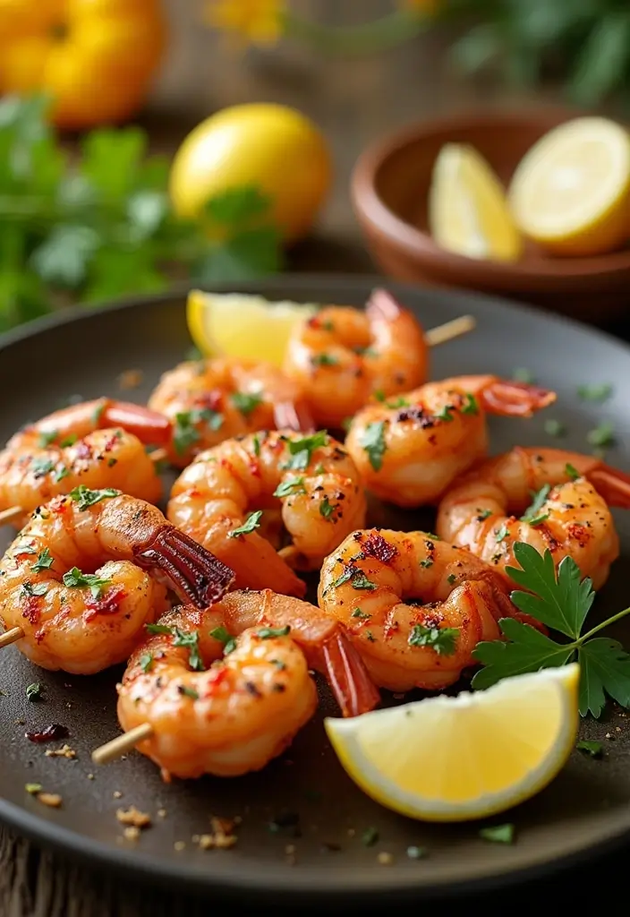 28 Healthy Low Carb Meals That Actually Satisfy - 16. Garlic Lemon Shrimp Skewers