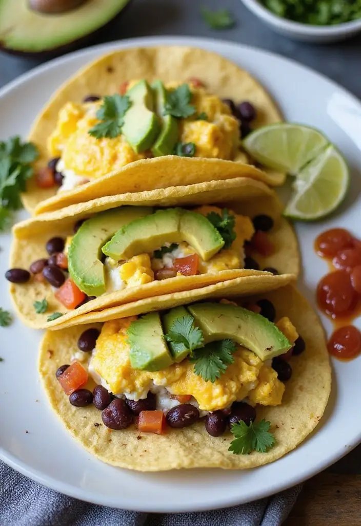 28 Healthy Meals Ideas That Make Clean Eating Fun Again - 12. Egg and Black Bean Tacos