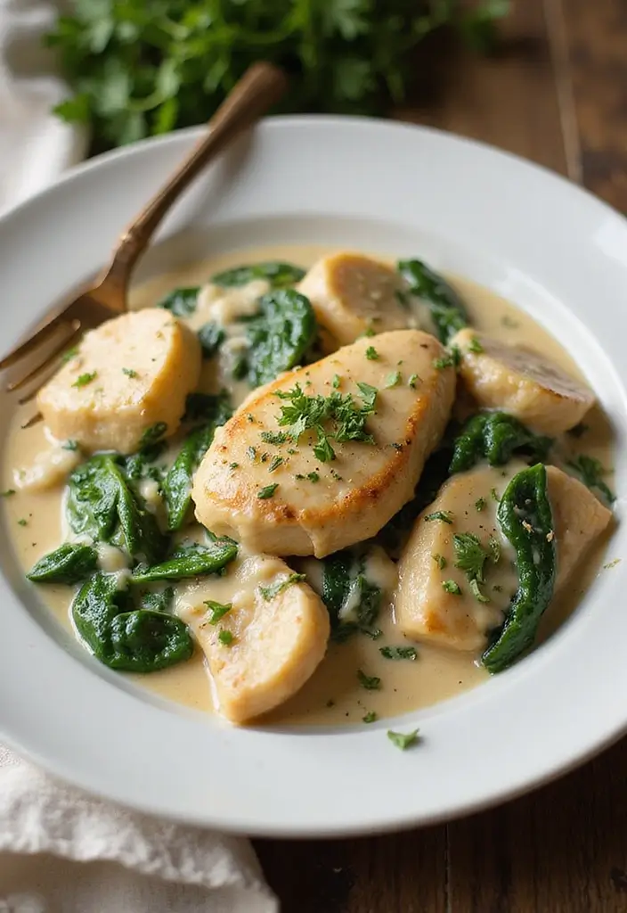 30 Healthy Crockpot Meals with Chicken You’ll Crave All Week - 1. Creamy Garlic Chicken and Spinach