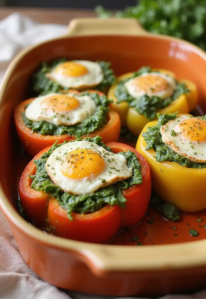 30 Healthy Egg Meals Perfect for Any Time of Day - 21. Egg and Spinach Stuffed Peppers