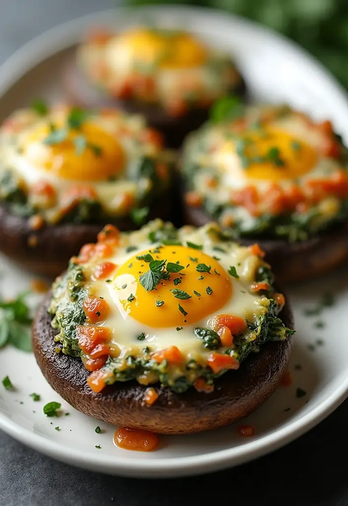 30 Healthy Egg Meals Perfect for Any Time of Day - 28. Cheesy Spinach and Egg Stuffed Portobello Mushrooms