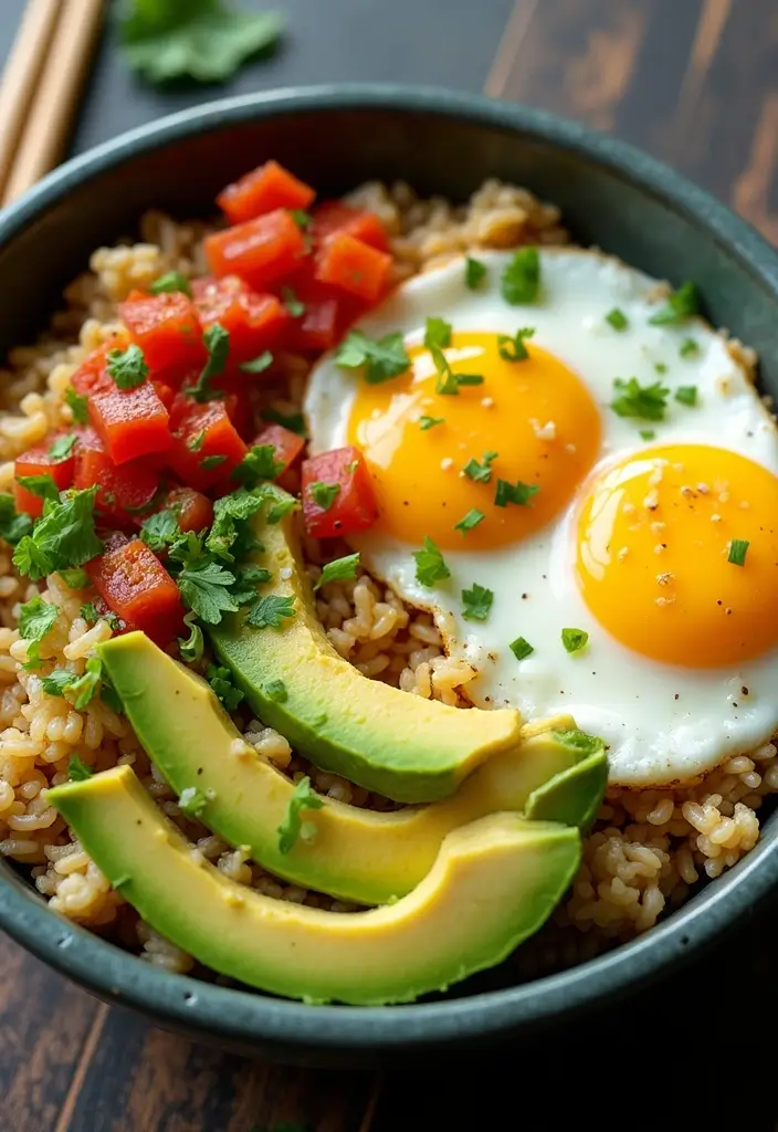 30 Healthy Egg Meals Perfect for Any Time of Day - 29. Egg and Avocado Rice Bowl