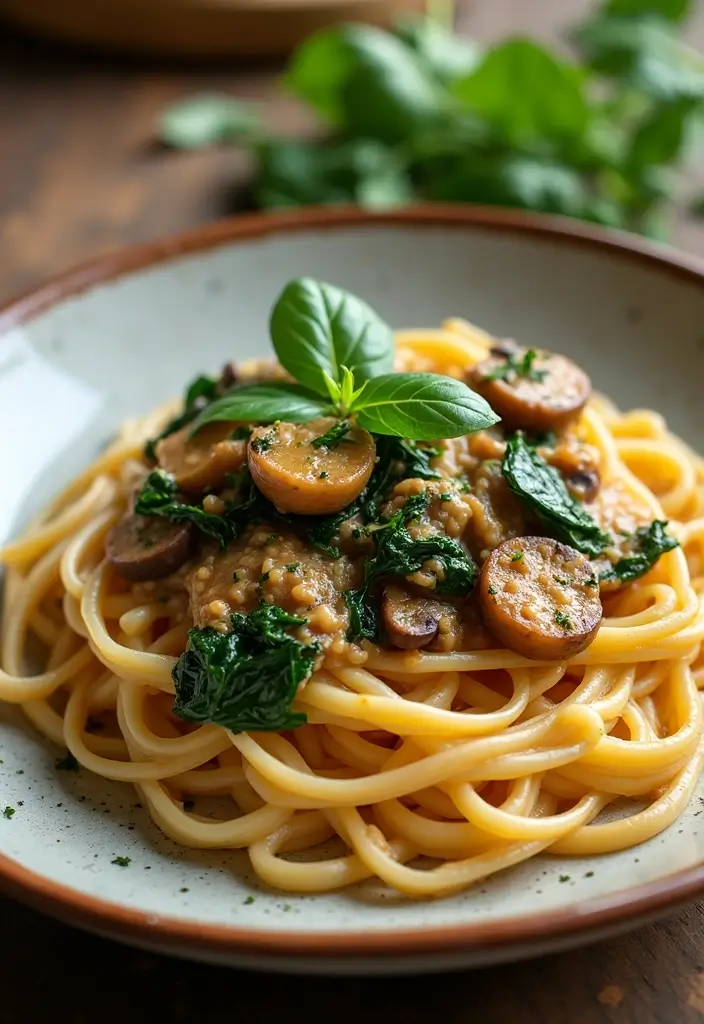 30 Healthy Vegetarian Meals Even Meat Lovers Will Enjoy - 2. Creamy Spinach and Mushroom Pasta