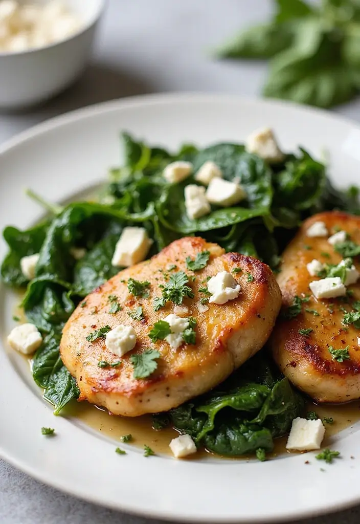 30 High Protein Healthy Meals for Weight Loss & Strength - 10. Chicken Thighs with Spinach and Feta