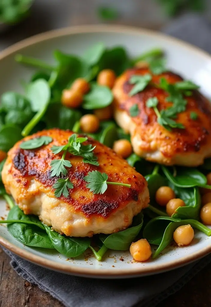 30 High Protein Healthy Meals for Weight Loss & Strength - 18. Chicken Thighs with Spinach and Chickpeas