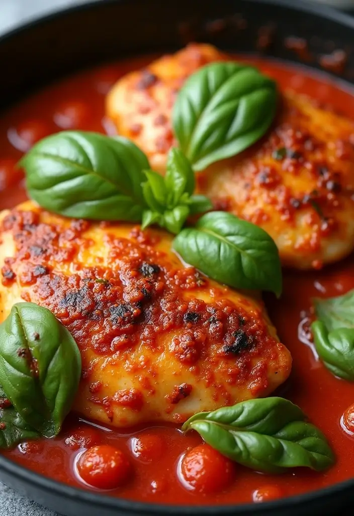 30 High Protein Healthy Meals for Weight Loss & Strength - 20. Chicken Thighs with Tomato Basil Sauce
