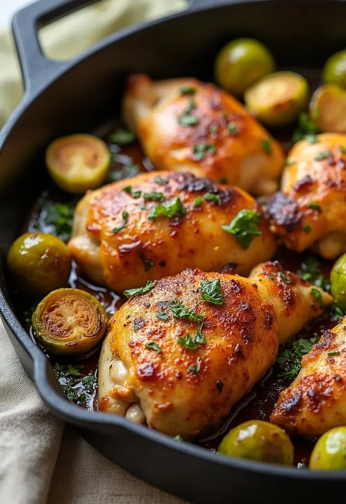30 High Protein Healthy Meals for Weight Loss & Strength - 21. Chicken Thighs with Roasted Brussels Sprouts