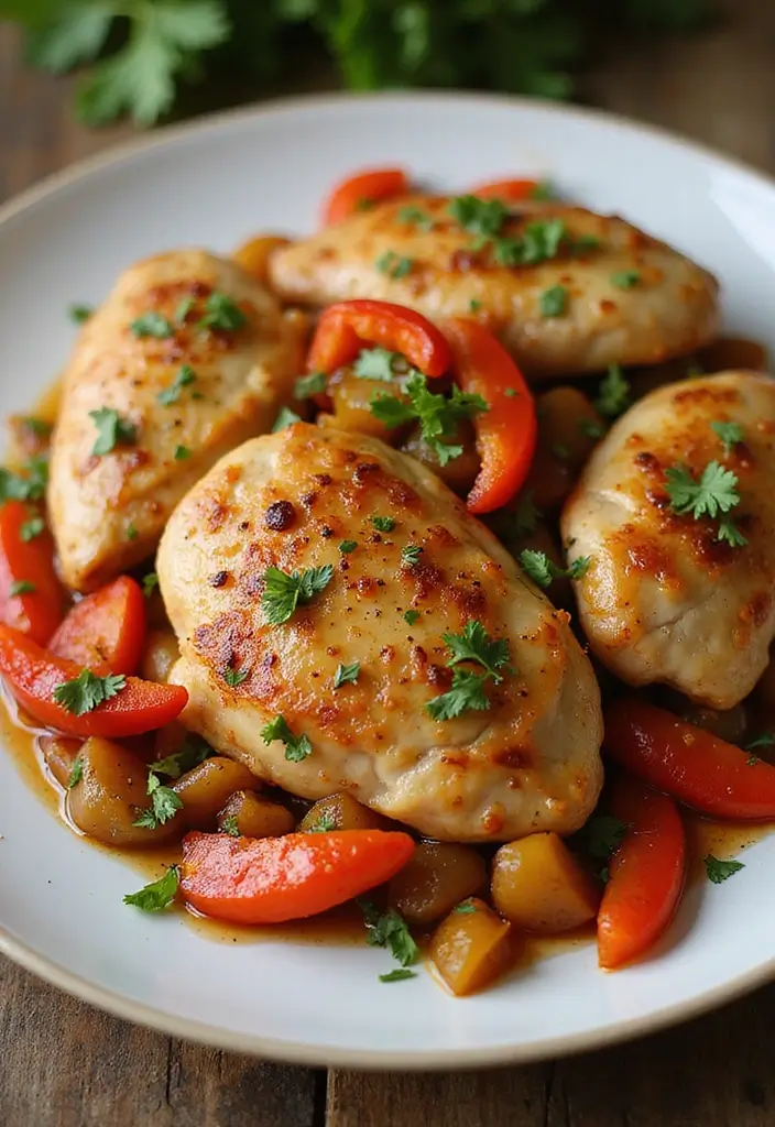 30 High Protein Healthy Meals for Weight Loss & Strength - 23. Chicken Thighs with Peppers and Onions