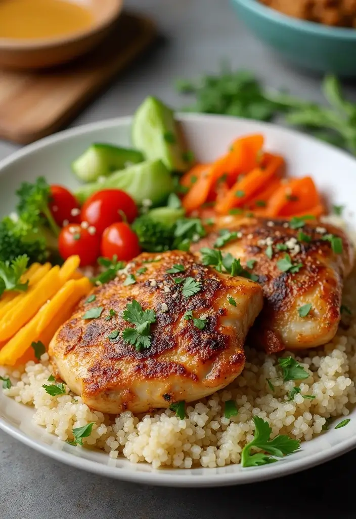 30 High Protein Healthy Meals for Weight Loss & Strength - 25. Chicken Thighs with Quinoa and Veggies