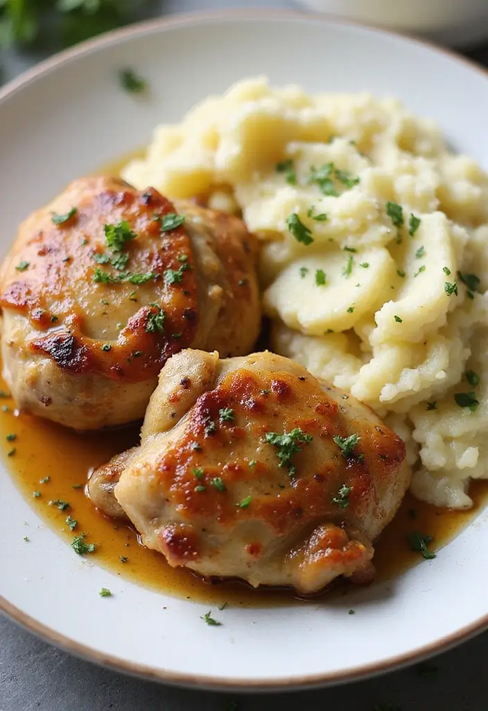 30 High Protein Healthy Meals for Weight Loss & Strength - 26. Chicken Thighs with Garlic Mashed Cauliflower