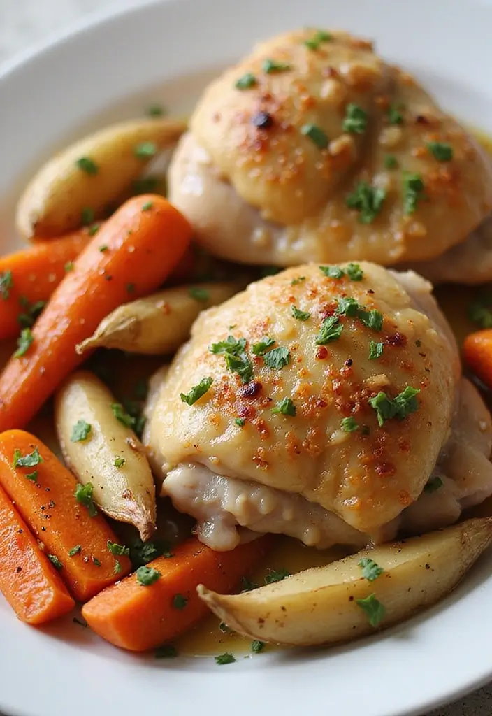 30 High Protein Healthy Meals for Weight Loss & Strength - 27. Chicken Thighs with Roasted Carrots and Parsnips