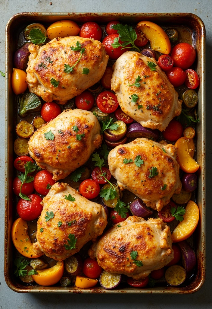 30 High Protein Healthy Meals for Weight Loss & Strength - 5. One-Pan Chicken Thighs and Veggies