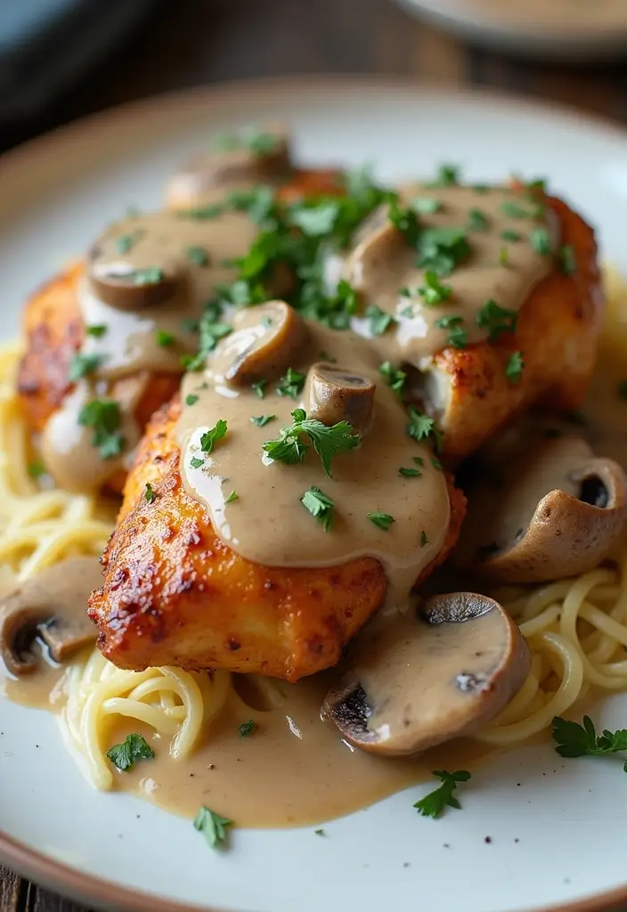 30 High Protein Healthy Meals for Weight Loss & Strength - 7. Chicken Thighs with Mushroom Cream Sauce