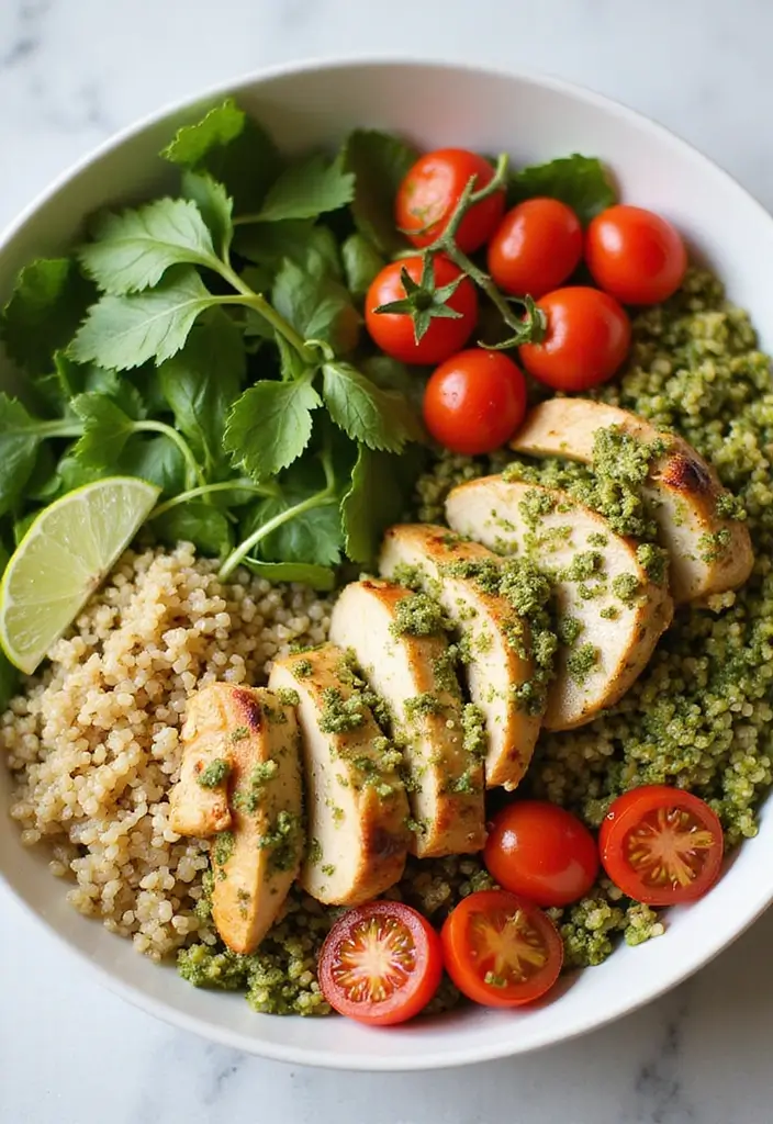 30 Quick & Easy Healthy Meals for Busy People - 25. Pesto Chicken Bowls