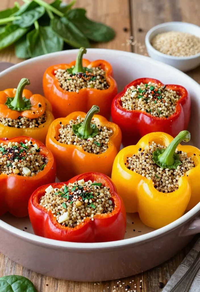 10 No-Oil Vegan Recipes for Clean Flavorful Plant Eating - 5. Quinoa and Spinach Stuffed Peppers
