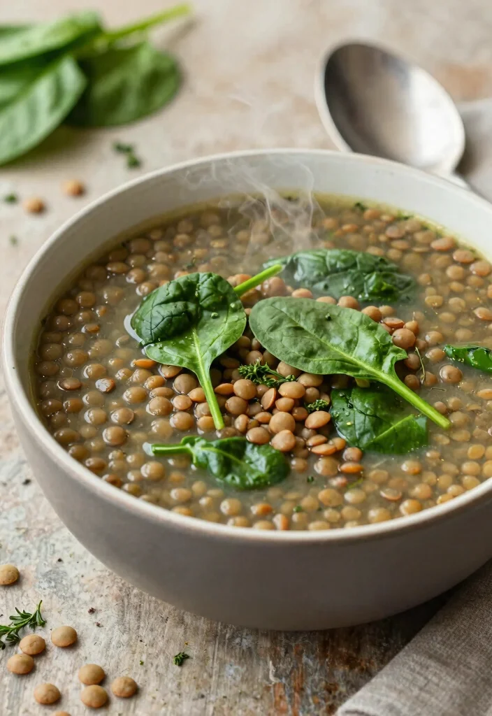 10 No-Oil Vegan Recipes for Clean Flavorful Plant Eating - 8. Lentil Soup with Spinach