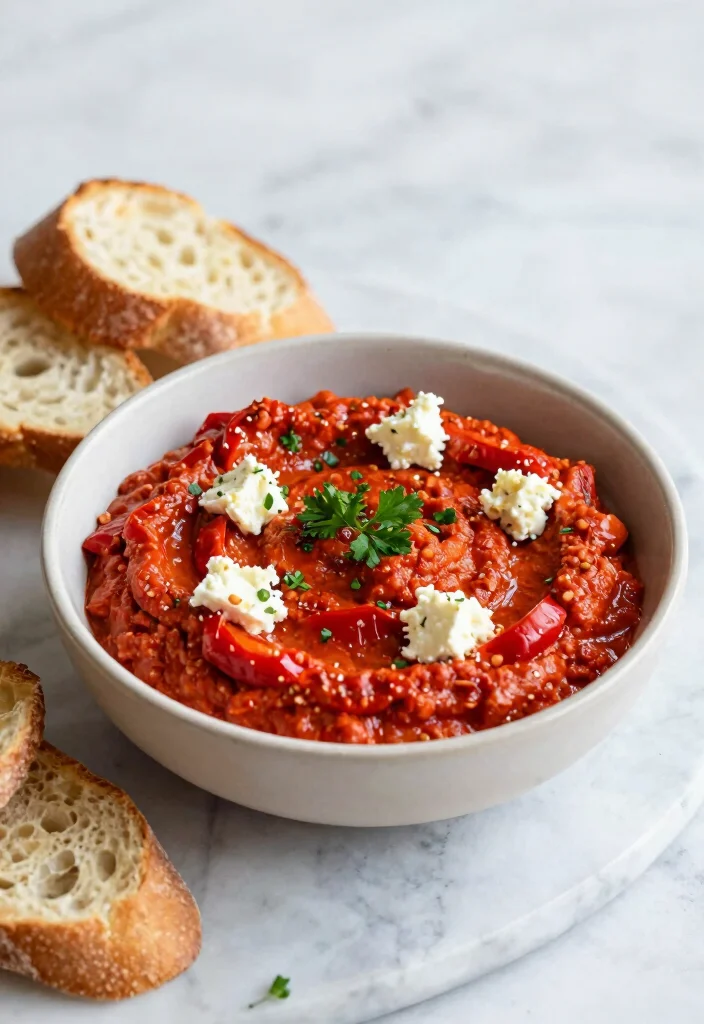 10 Vegetarian Dip Recipes for Simple Crowd-Friendly Snacks - 2. Roasted Red Pepper and Feta Dip