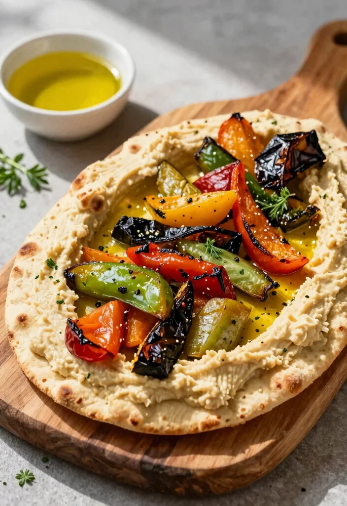 10 Vegetarian Flatbread Recipes for Easy Fresh Weeknight Plates - 4. Hummus and Roasted Veggie Flatbread