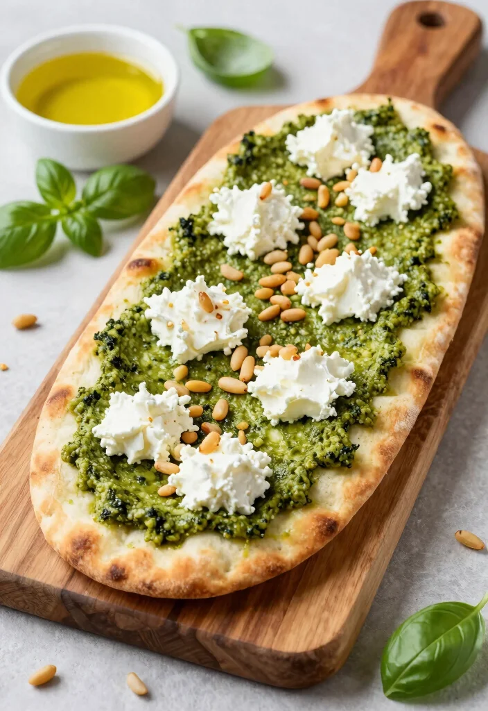 10 Vegetarian Flatbread Recipes for Easy Fresh Weeknight Plates - 5. Pesto and Ricotta Flatbread