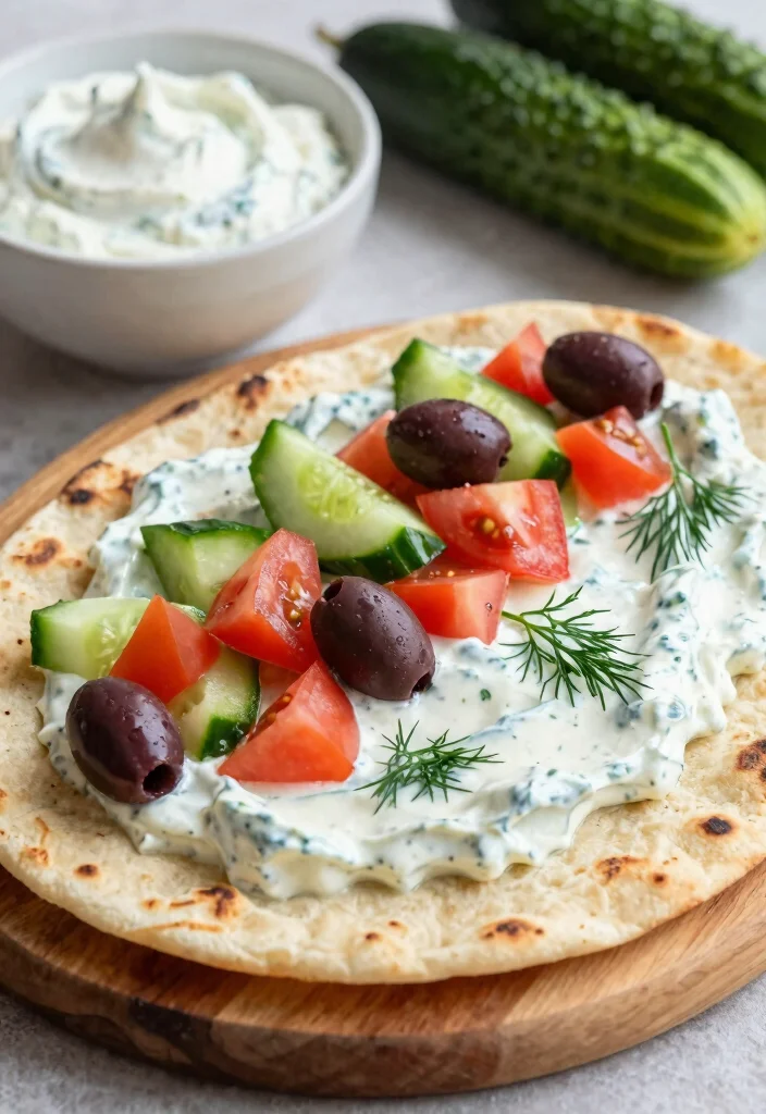 10 Vegetarian Flatbread Recipes for Easy Fresh Weeknight Plates - 7. Greek Tzatziki Flatbread